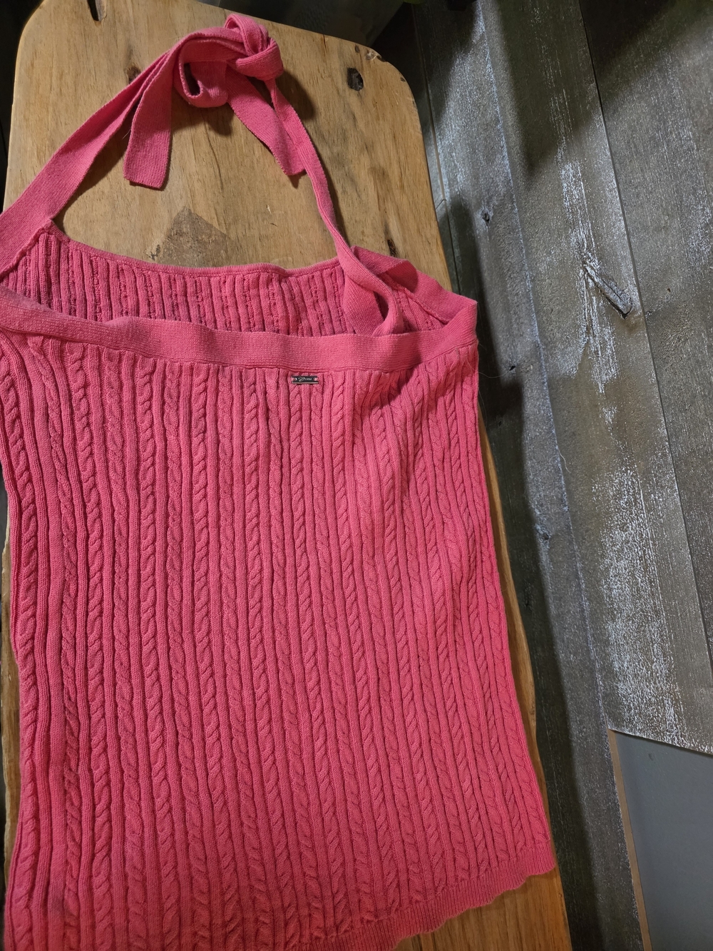Guess Hot Pink Cable Knit Halter Tank